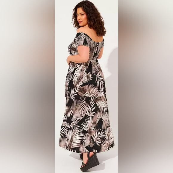 Torrid Black and Cream Tropical Midi Dress - Picture 8 of 9